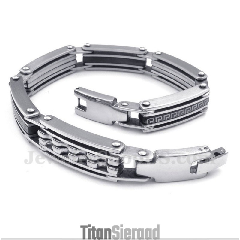 Heren Titanium Griekse Meanderpatroon Zwarte Armband