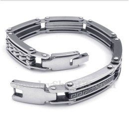 Heren Titanium Griekse Meanderpatroon Zwarte Armband