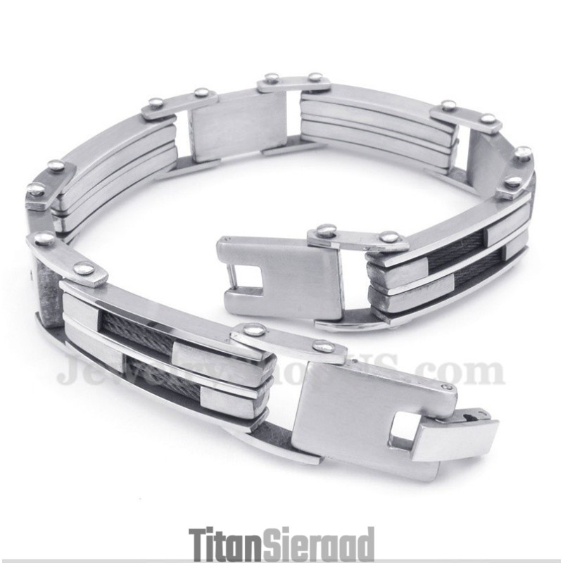 Heren Titanium Zwarte Kabelarmband Heren Titanium Zwarte Kabelarmband