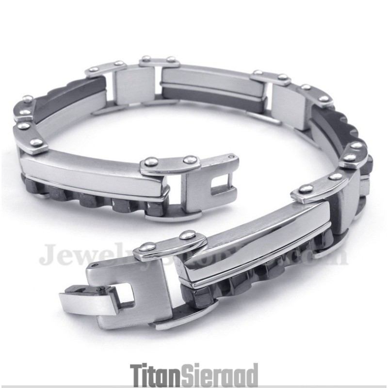 Heren Titanium Zwarte Gekartelde Armband Heren Titanium Zwarte Gekartelde Armband