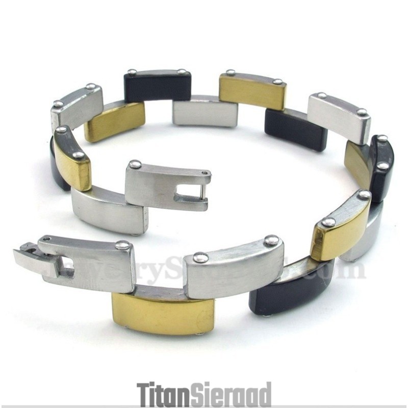 Heren Titanium Goud Zwarte Armband