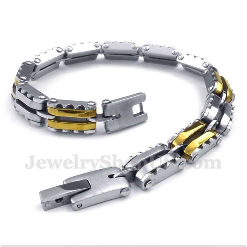 Heren Titanium Gouden Gekartelde Armband Heren Titanium Gouden Gekartelde Armband