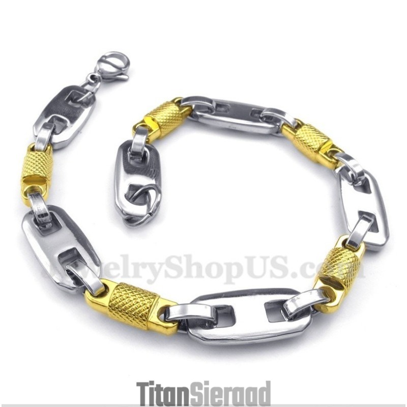 Heren Titanium Gouden Cilinder Armband Heren Titanium Gouden Cilinder Armband