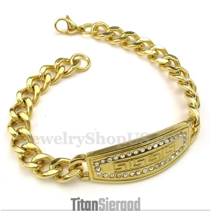 Herenarmband Van Titaniumgoud Met Diamant En Grieks Meanderpatroon Herenarmband Van Titaniumgoud Met Diamant En Grieks Meanderpatroon