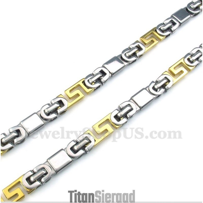 Heren Titanium Gouden Griekse Meanderpatroon Ketting