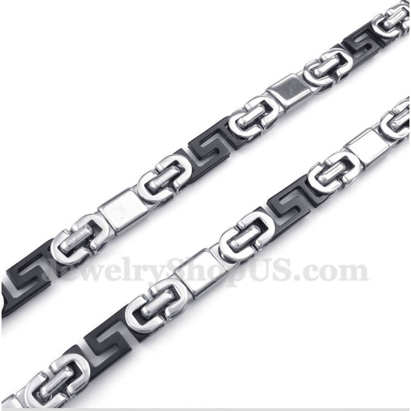 Heren Titanium Zwarte Griekse Meanderpatroon Ketting