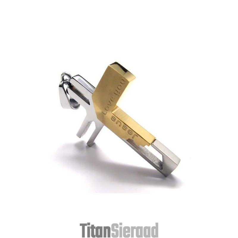 Ik Hou Van Je Jezus Kruis Titanium Hanger (Goud)