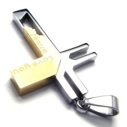 Ik Hou Van Je Jezus Kruis Titanium Hanger (Goud)