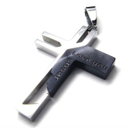 Titanium Hanger Met Love You Jesus Cross (Zwart)