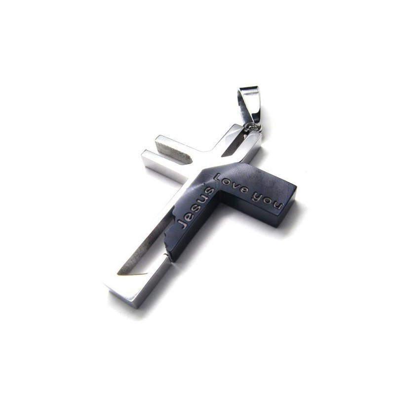 Titanium Hanger Met Love You Jesus Cross (Zwart) Titanium Hanger Met Love You Jesus Cross (Zwart)