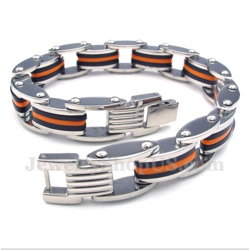 Heren Titanium Oranje Zwarte Rubberen Armband Heren Titanium Oranje Zwarte Rubberen Armband