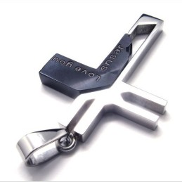 Titanium Hanger Met Love You Jesus Cross (Zwart)