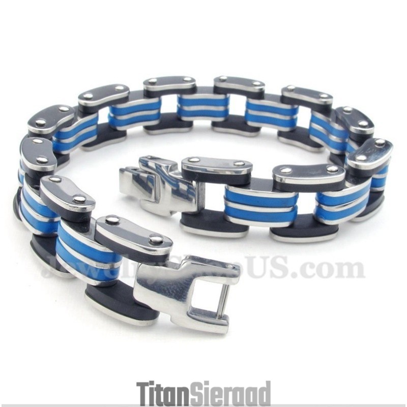 Heren Titanium Blauw Zwarte Rubberen Armband
