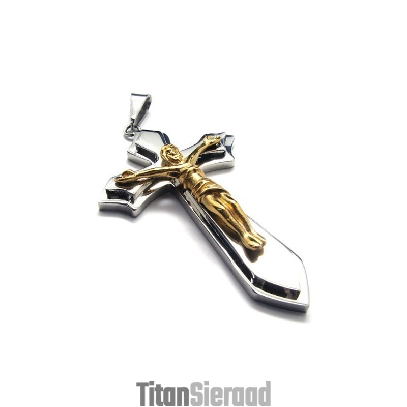 Tweelaags Kruis Titanium Hanger (Gloden) Tweelaags Kruis Titanium Hanger (Gloden)