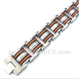 Heren Titanium Oranje Zwarte Rubberen Armband