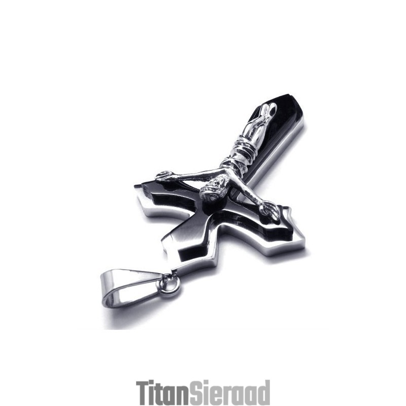 Tweelaags Kruis Titanium Hanger (Zilver)
