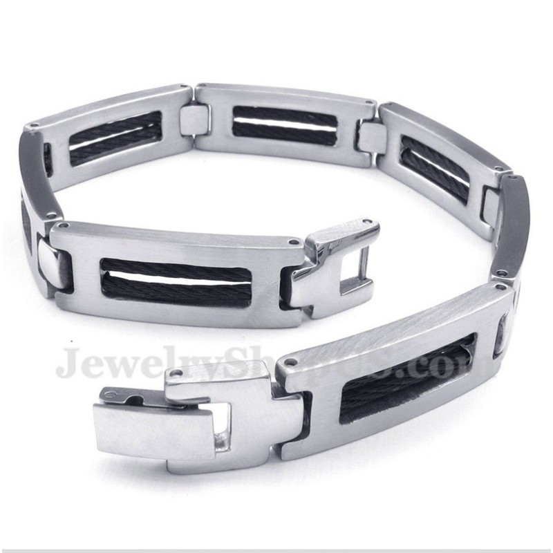 Heren Titanium Zwarte Kabelarmband Heren Titanium Zwarte Kabelarmband
