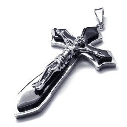 Tweelaags Kruis Titanium Hanger (Zilver)