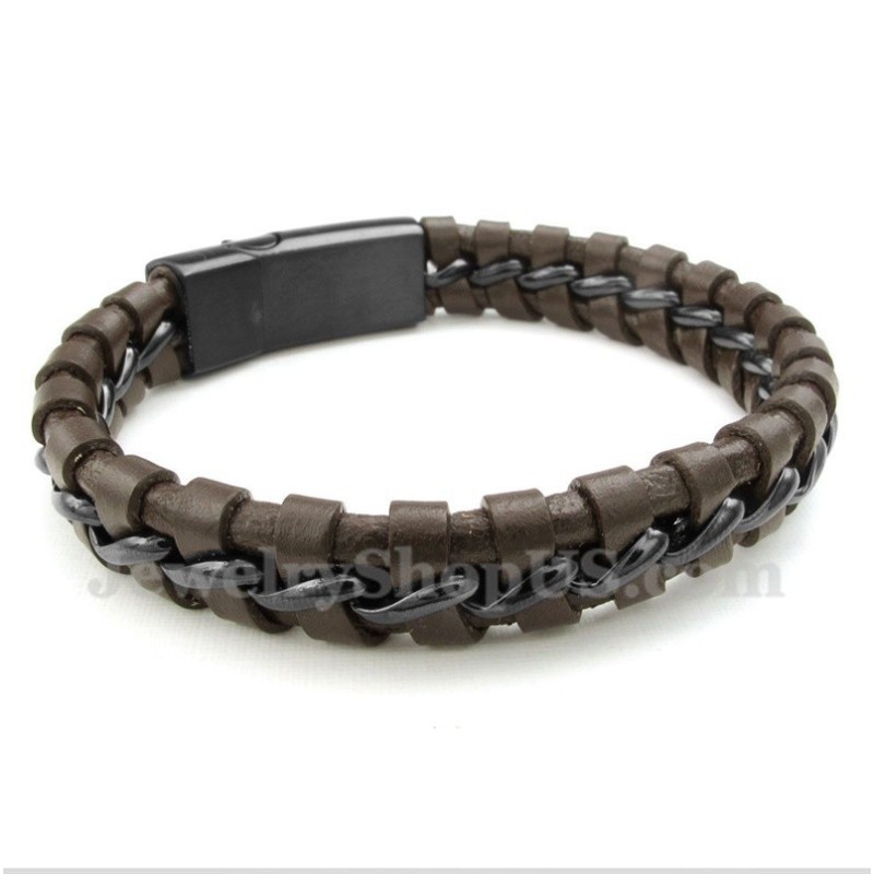 Heren Titanium Leren Armband