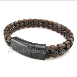 Heren Titanium Leren Armband