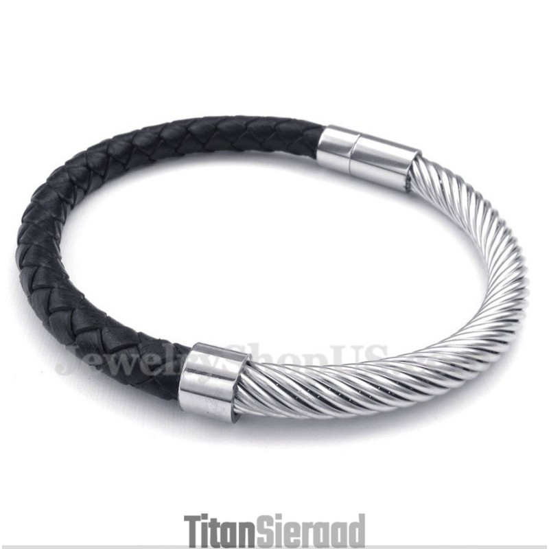 Heren Titanium Leren Armband Heren Titanium Leren Armband