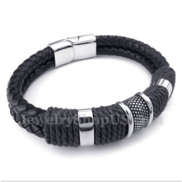 Heren Titanium Zwarte Leren Armband