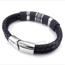 Heren Titanium Zwarte Leren Armband