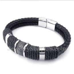 Heren Titanium Zwarte Leren Armband