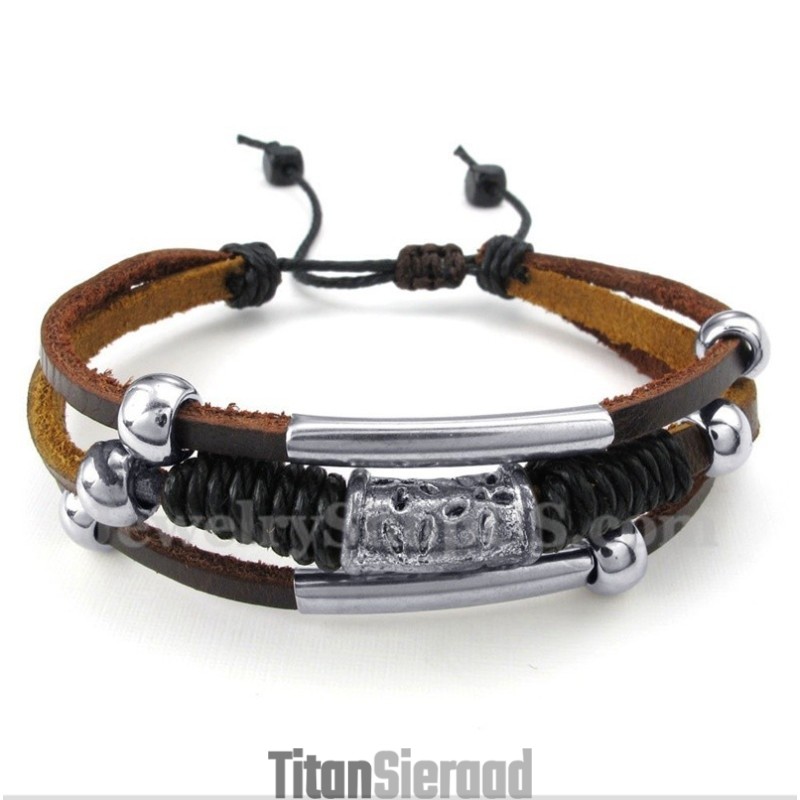 Heren Titanium Leren Armband Heren Titanium Leren Armband