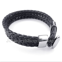 Heren Titanium Zwarte Leren Armband