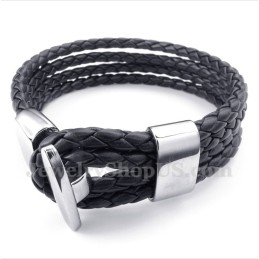 Heren Titanium Zwarte Leren Armband