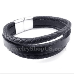Heren Titanium Zwarte Leren Armband