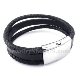 Heren Titanium Zwarte Leren Armband