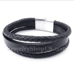 Heren Titanium Zwarte Leren Armband