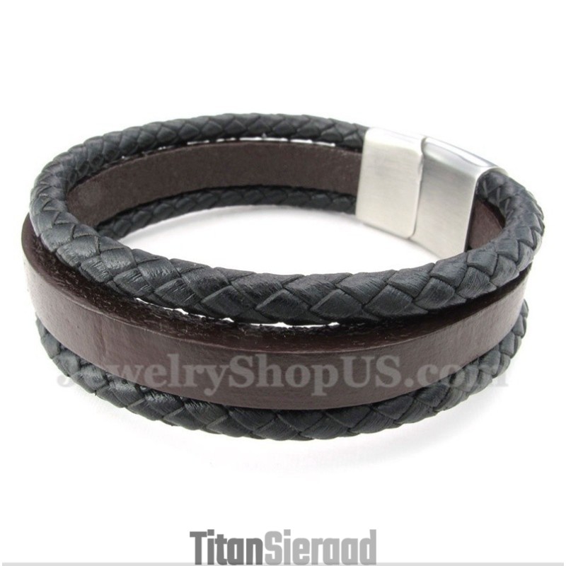 Heren Titanium Leren Armband