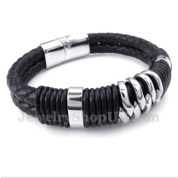 Heren Titanium Zwarte Leren Armband