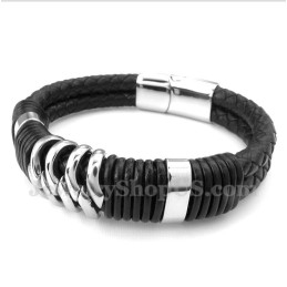 Heren Titanium Zwarte Leren Armband