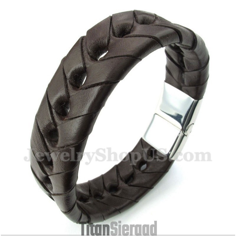 Heren Titanium Leren Armband Heren Titanium Leren Armband