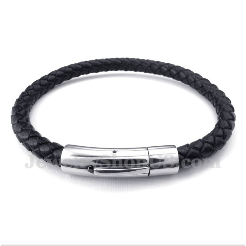 Heren Titanium Zwarte Leren Armband