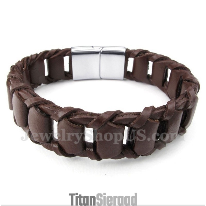 Heren Titanium Leren Armband Heren Titanium Leren Armband