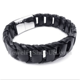 Heren Titanium Zwarte Leren Armband