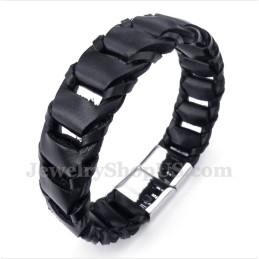 Heren Titanium Zwarte Leren Armband