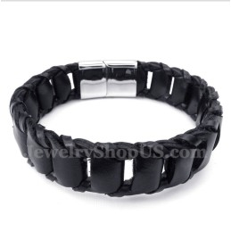 Heren Titanium Zwarte Leren Armband