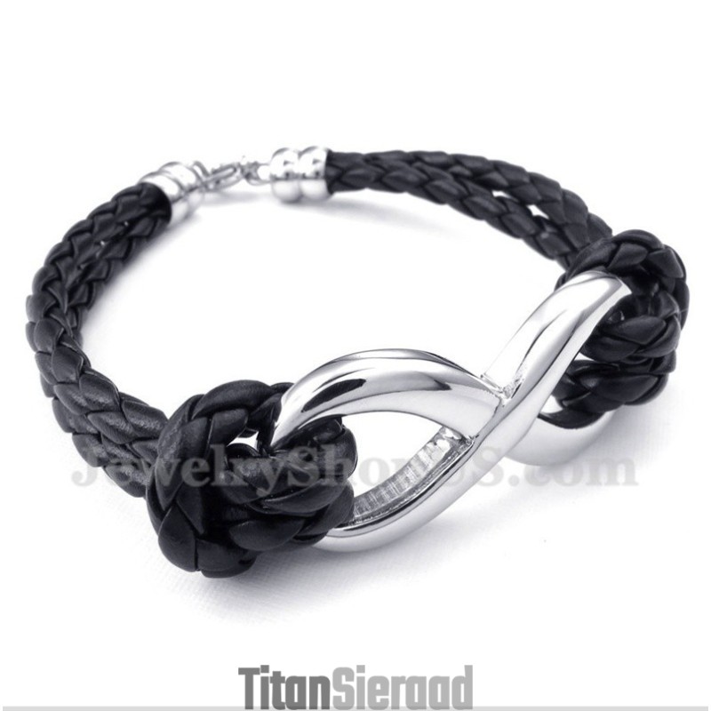 Heren Titanium Infinity Symbool Leren Armband
