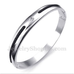 Heren Titanium Zwarte Kabel Diamant Armband