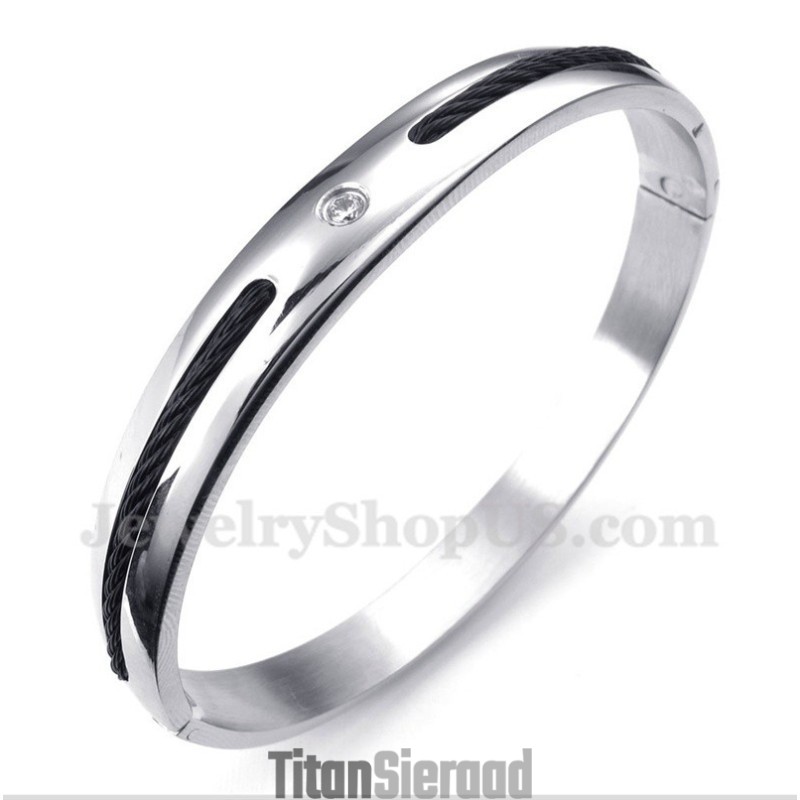 Heren Titanium Zwarte Kabel Diamant Armband