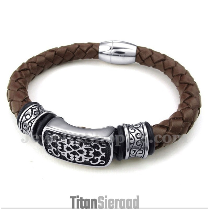 Heren Titanium Leren Armband