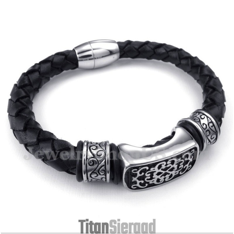 Heren Titanium Leren Armband