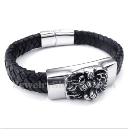Heren Titanium Leeuwenkop Leren Armband