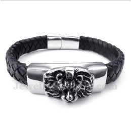 Heren Titanium Leeuwenkop Leren Armband